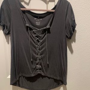 Grey tie front top